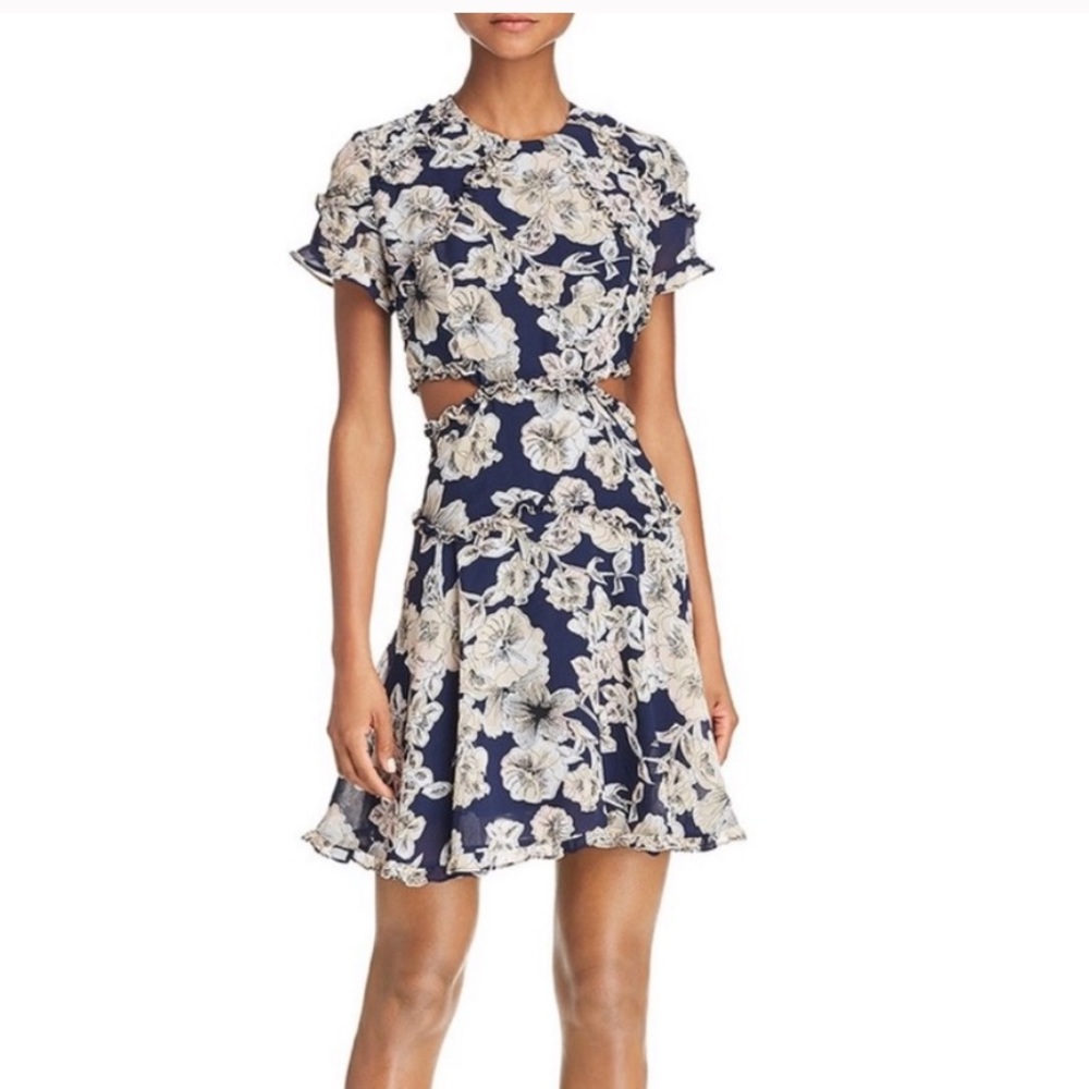 Bardot • Floral Print Cut-out Detail Dress in Navy